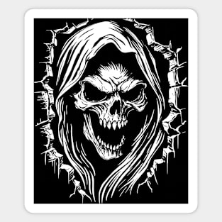 Angry Grim Reaper Horror Skeleton Inside a Cracked Wall Magnet